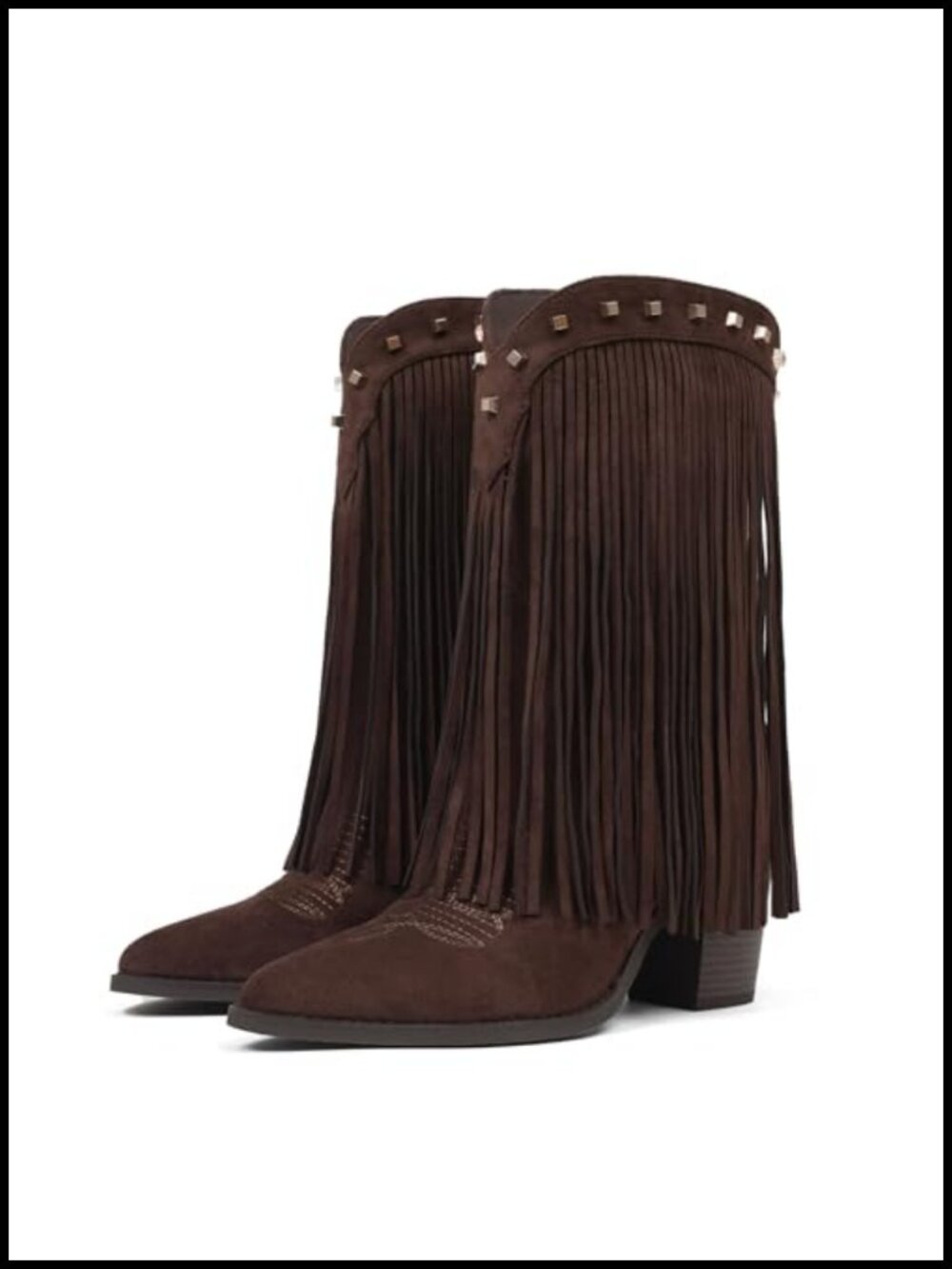 Fringe Cowgirl Boots for Women, Faux Suede Western Mid Calf Boot